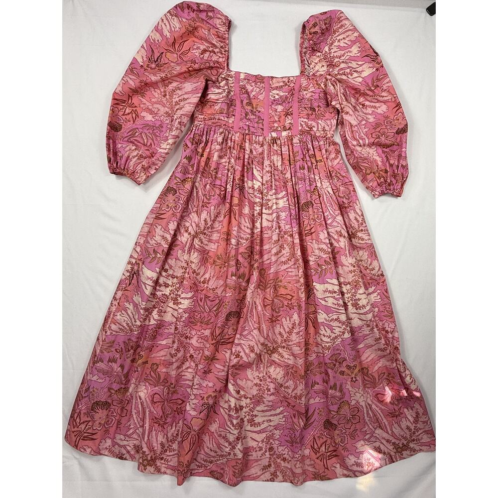 Ulla Johnson Leilani Dress Sz 8 100% cotton pink & gold floral print pockets - Picture 2 of 15